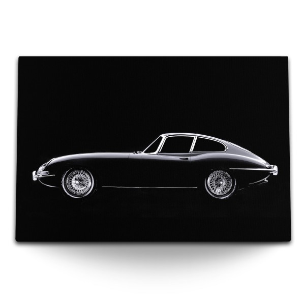 Paul Sinus Art 120x80cm Wandbild auf Leinwand Oldtimer Auto Schwarz Weiß Jaguar Kunstvoll