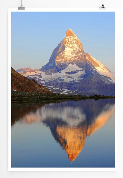 Paul Sinus Art 90x60cm Poster Matterhorn Gipfel am Riffelsee in der Schweiz