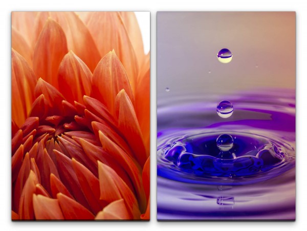 Paul Sinus Art 2 Bilder je 60x90cm Dahlie rote Blume Wassertropfen Zeitlupe Momentaufnahmen Fotokunst Makrofotograf