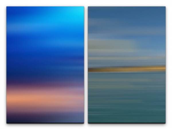 Paul Sinus Art 2 Bilder je 60x90cm Pastelltöne Himmel Abenddämmerung Harmonisch Abstrakt Modern Minimal