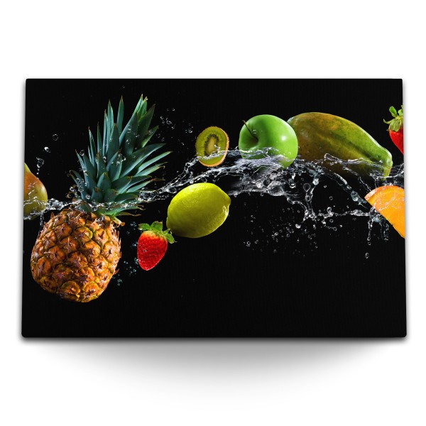 Paul Sinus Art 120x80cm Wandbild auf Leinwand Obst Früchte Wasser Fotokunst Ananas Küche