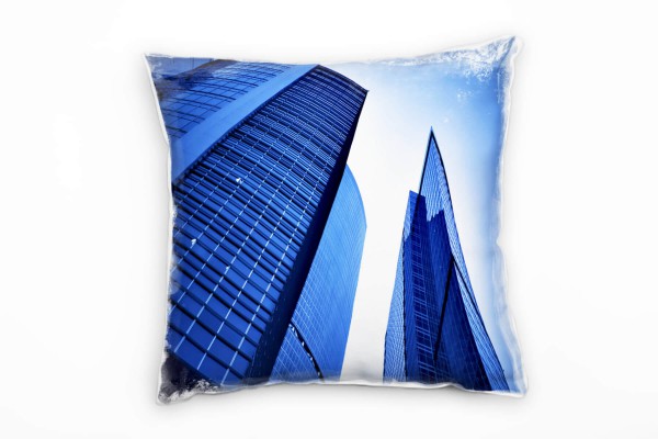 Paul Sinus Art Urban und City, blau, weiß, Wolkenkratzer, Hochhäuser Deko Kissen 40x40cm für Couch Sofa Lounge Zier