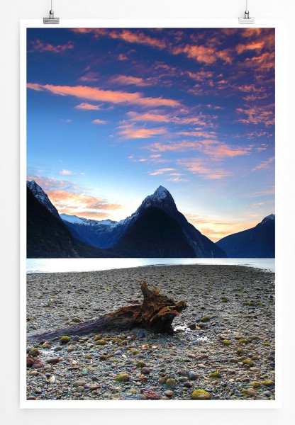 Paul Sinus Art Landschaftsfotografie 60x90cm Poster Sonnenaufgang beim Mitre Peak Neuseeland