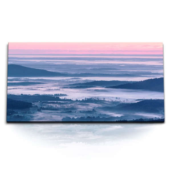 Paul Sinus Art Kunstdruck Bilder 120x60cm Berge Nebel blaue Stunde Sonnenaufgang Morgentau