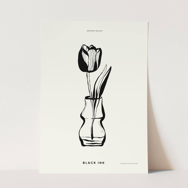 Paul Sinus Art Black Ink dekorative Illustration Modern Tulpe Blume Vase