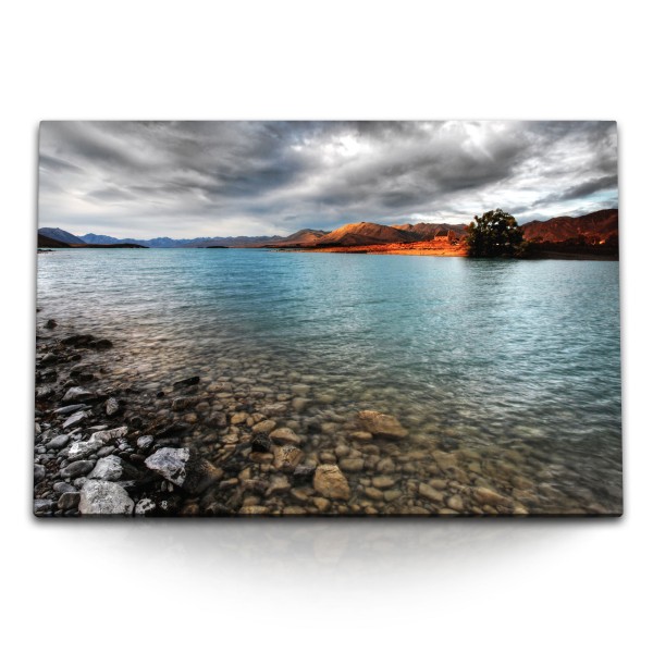 Paul Sinus Art 120x80cm Wandbild auf Leinwand Glacier Lake See Kanada Natur dunkle Wolken