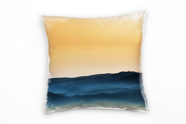 Paul Sinus Art Landschaft, Berge, Sonnenuntergang, orange, blau Deko Kissen 40x40cm für Couch Sofa Lounge Zierkisse