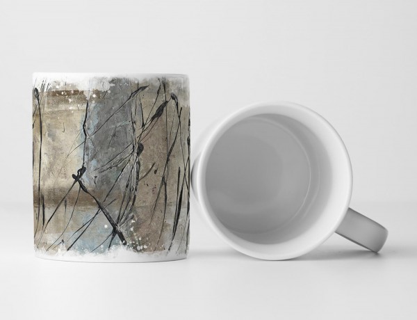 Paul Sinus Art Tasse Geschenk hellgrau-hellbraun Abstraktion; schwarze Farbstreifen