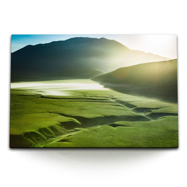 Paul Sinus Art 120x80cm Wandbild auf Leinwand Umbrien Italien Landschaft Grün Natur Sonnenuntergang