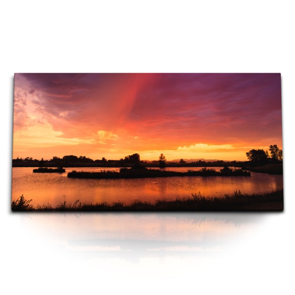 Paul Sinus Art Kunstdruck Bilder 120x60cm Natur See Abenddämmerung Sonnenuntergang Abendröte