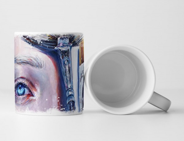 Paul Sinus Art Tasse Geschenk Gemälde - Gesicht eines wunderschönen Mädchens mit blauen Augen und blondem Haar