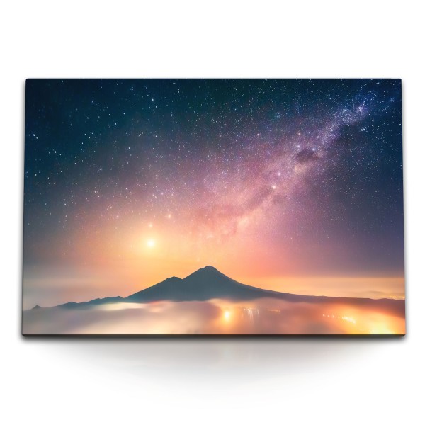 Paul Sinus Art 120x80cm Wandbild auf Leinwand Astrofotografie Berge Sterne Milchstraße Galaxie Sternenhimmel