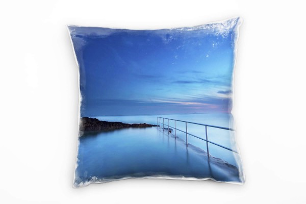 Paul Sinus Art Meer, Morgendämmerung, Dunst, blau, grau Deko Kissen 40x40cm für Couch Sofa Lounge Zierkissen