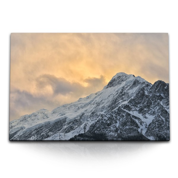 Paul Sinus Art 120x80cm Wandbild auf Leinwand Berg Berggipfel Schnee Abenddämmerung Natur