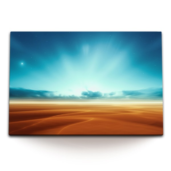 Paul Sinus Art 120x80cm Wandbild auf Leinwand Horizont Wüste blauer Himmel Sonnenuntergang Kunstvoll