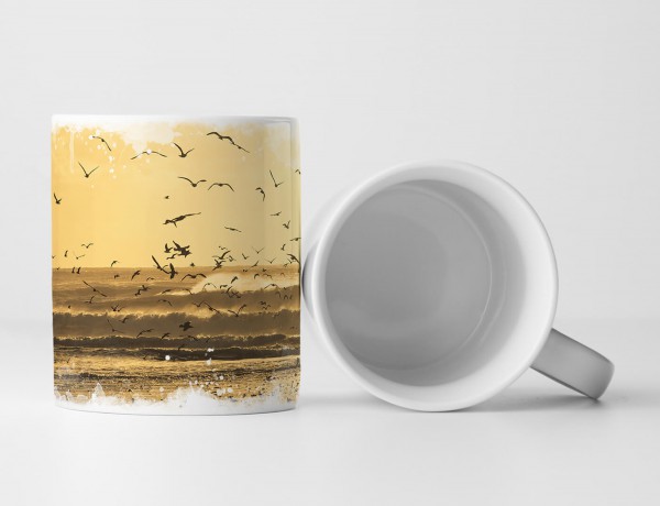 Paul Sinus Art Tasse Geschenk Landschaftsfotografie – Möwenschwarm über dem Meer