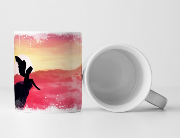 Paul Sinus Art Tasse Geschenk Digitale Grafik – Sitzender Engel über rotem Wolkenhimmel