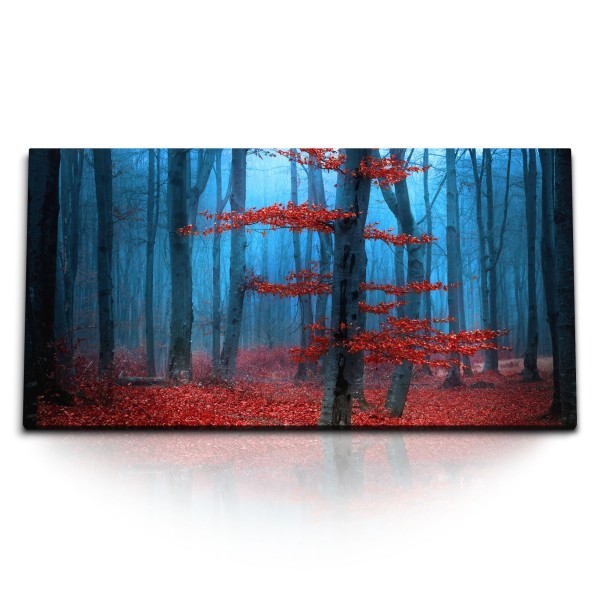 Paul Sinus Art Kunstdruck Bilder 120x60cm Wald rote Blätter Herbst Natur Blau