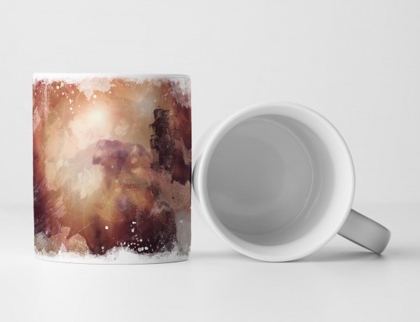 Paul Sinus Art Tasse Geschenk sandbraun-lachsrosa Grundierung; schwarze Abstraktionen