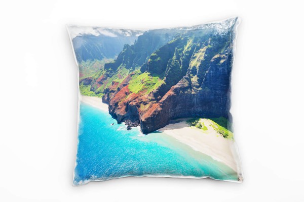 Paul Sinus Art Strand und Meer, türkis, grün, tropische Insel, Berge Deko Kissen 40x40cm für Couch Sofa Lounge Zier