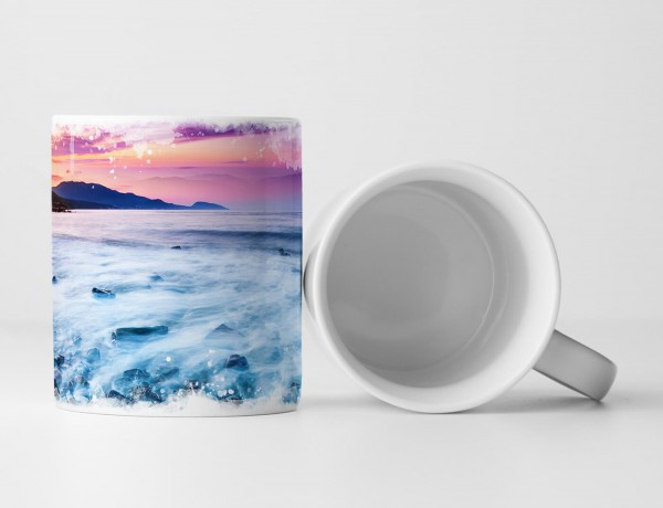 Paul Sinus Art Tasse Geschenk Landschaftsfotografie – Pinker Himmel über der Gischt