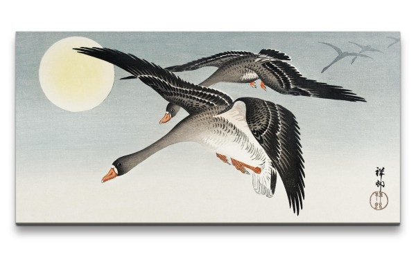 Paul Sinus Art Remaster 120x60cm Ohara Koson traditionell japanische Kunst Enten im Flug Vollmond Harmonie