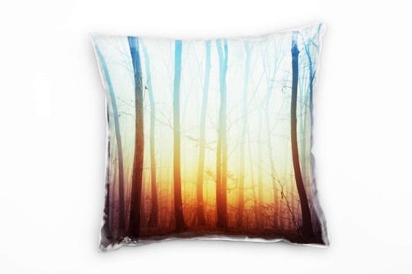 Paul Sinus Art Natur, blau, orange, mysteriöser Wald, Dunst Deko Kissen 40x40cm für Couch Sofa Lounge Zierkissen