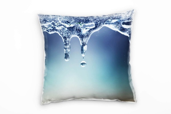 Paul Sinus Art Macro, Winter, Eis, Eiszapfen, Tropfen, blau Deko Kissen 40x40cm für Couch Sofa Lounge Zierkissen