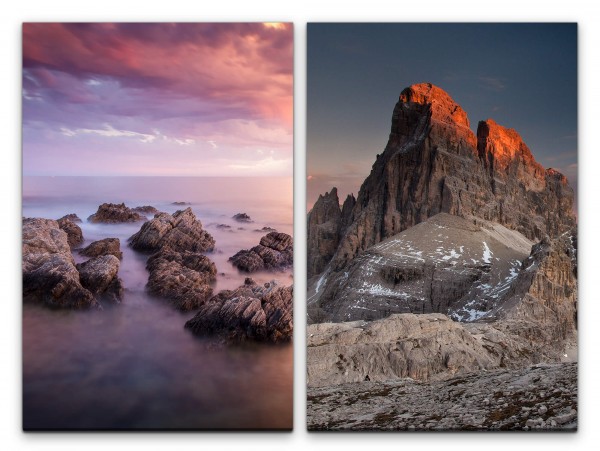 Paul Sinus Art 2 Bilder je 60x90cm Dolomiten Berge Felsen Meer Küste Kraftvoll Natur