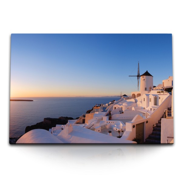 Paul Sinus Art 120x80cm Wandbild auf Leinwand Santorini Griechenland Insel weiße Häuser Abendröte