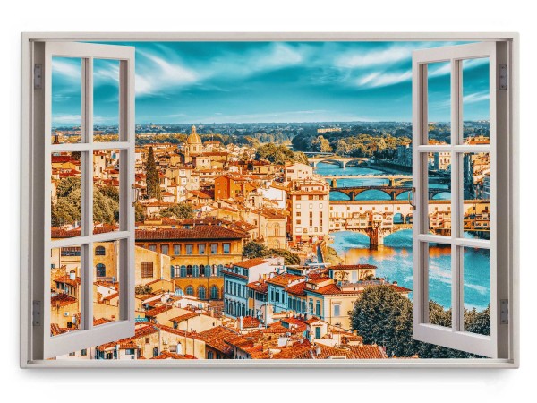 Paul Sinus Art Wandbild 120x80cm Fensterbild Italien Florenz Altstadt Historisch Kanal Horizont