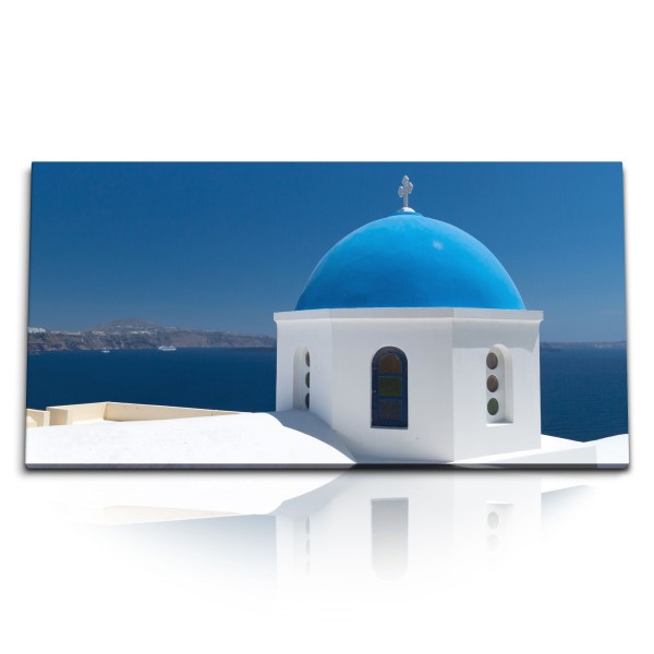 Paul Sinus Art Kunstdruck Bilder 120x60cm Griechische Insel Kloster Santorini Mittelmeer Blau