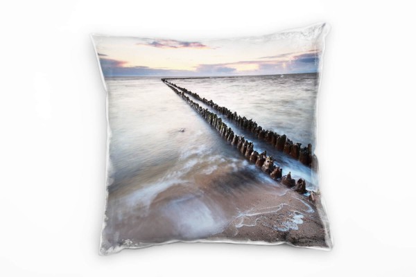 Paul Sinus Art Strand und Meer, Sonnenuntergang, blau, gelb Deko Kissen 40x40cm für Couch Sofa Lounge Zierkissen