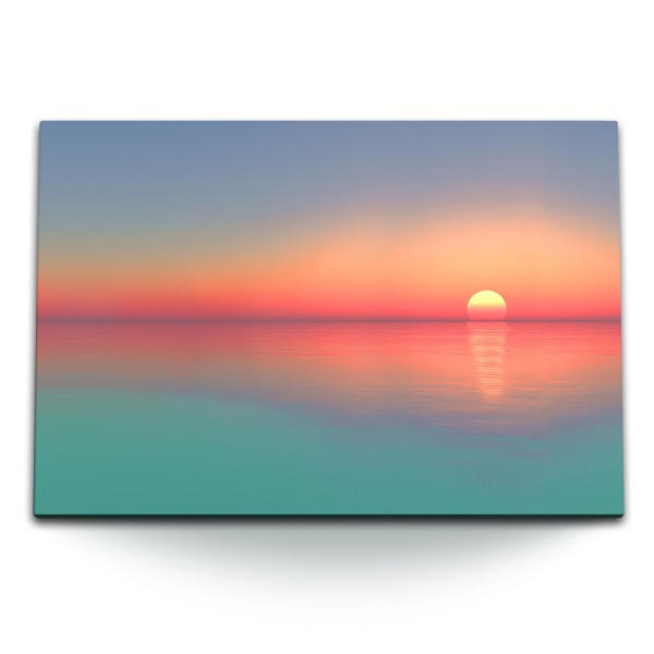 Paul Sinus Art 120x80cm Wandbild auf Leinwand Sonnenuntergang Meer Horizont Abendröte Sonne