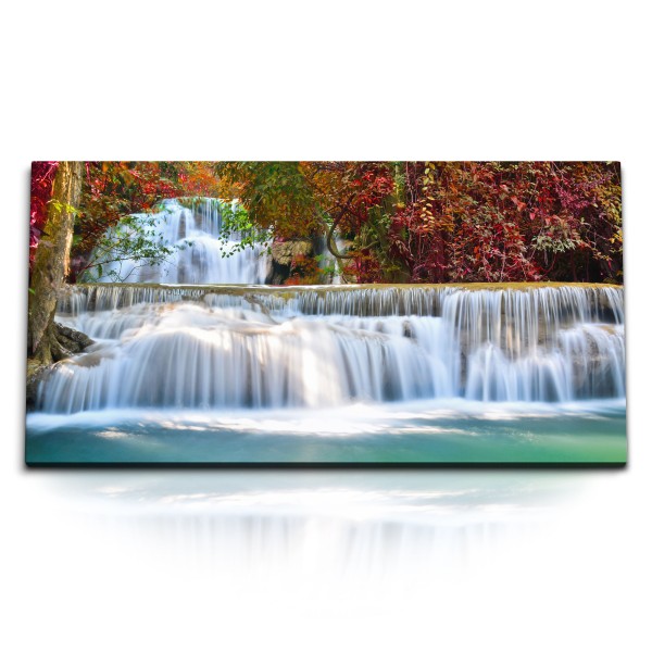 Paul Sinus Art Kunstdruck Bilder 120x60cm Kaskade Wasserfälle Wald Natur Herbst Fluss