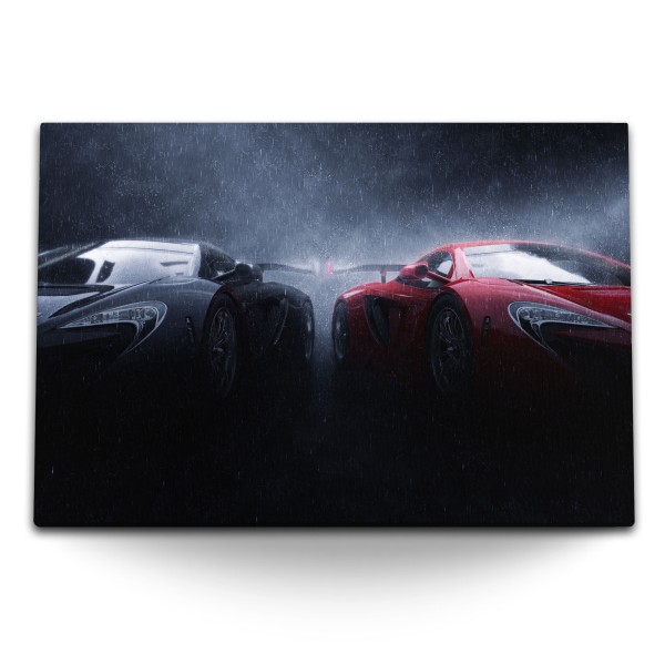 Paul Sinus Art 120x80cm Wandbild auf Leinwand Sportwagen Supercar Ultracar Auto Regen