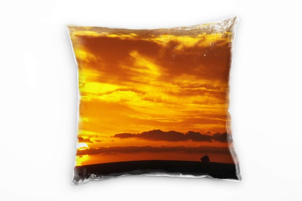 Paul Sinus Art Landschaft, Natur, orange, Sonnenuntergang, Schiffe, Deko Kissen 40x40cm für Couch Sofa Lounge Zierk