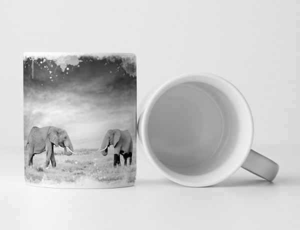 Paul Sinus Art Tasse Geschenk Naturfotografie – Zwei Elefanten in der Wildnis Kenia Afrika