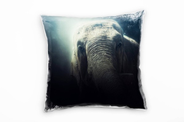 Paul Sinus Art Tiere, Elefant, grau, blau Deko Kissen 40x40cm für Couch Sofa Lounge Zierkissen