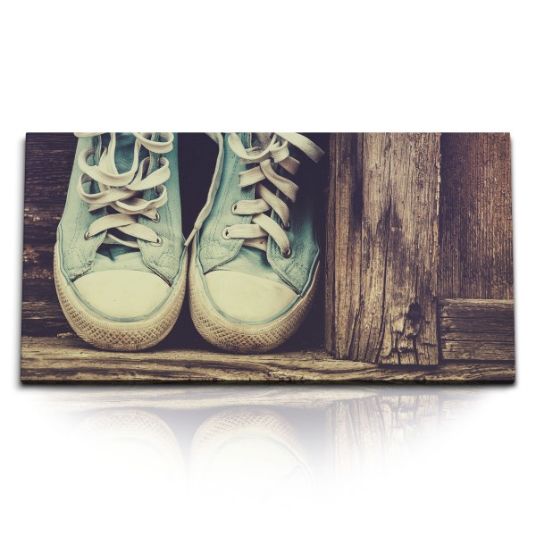 Paul Sinus Art Kunstdruck Bilder 120x60cm Alte Turnschuhe Sneaker Vintage Holz Fotokunst