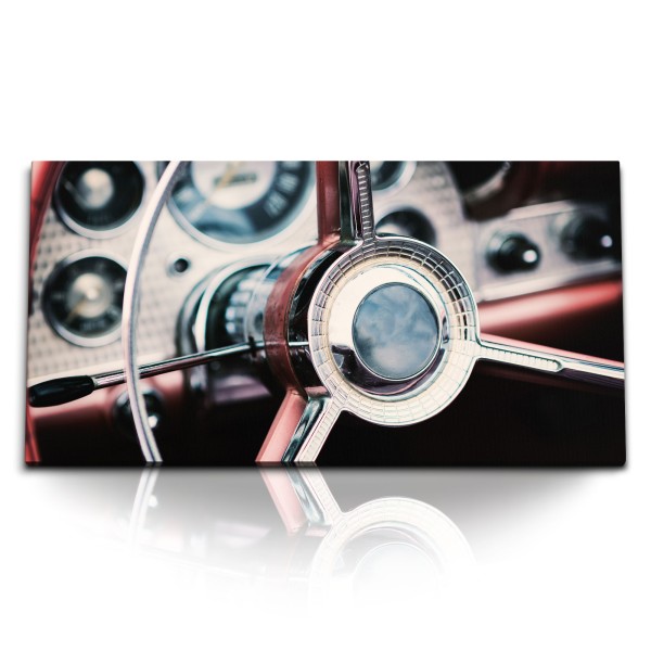 Paul Sinus Art Kunstdruck Bilder 120x60cm Autolenker Oldtimer Auto Tacho Rot