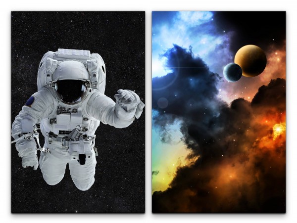 Paul Sinus Art 2 Bilder je 60x90cm Astronaut Weltraum Nebel Planeten Kosmos Sterne Fantasie