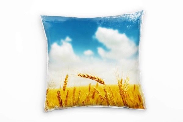 Paul Sinus Art Natur, gelb, blau, weiß, Weizenfeld, Wolken Deko Kissen 40x40cm für Couch Sofa Lounge Zierkissen