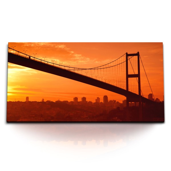 Paul Sinus Art Kunstdruck Bilder 120x60cm Bosporus Brücke Istanbul Türkei roter Himmel Sonnenuntergang