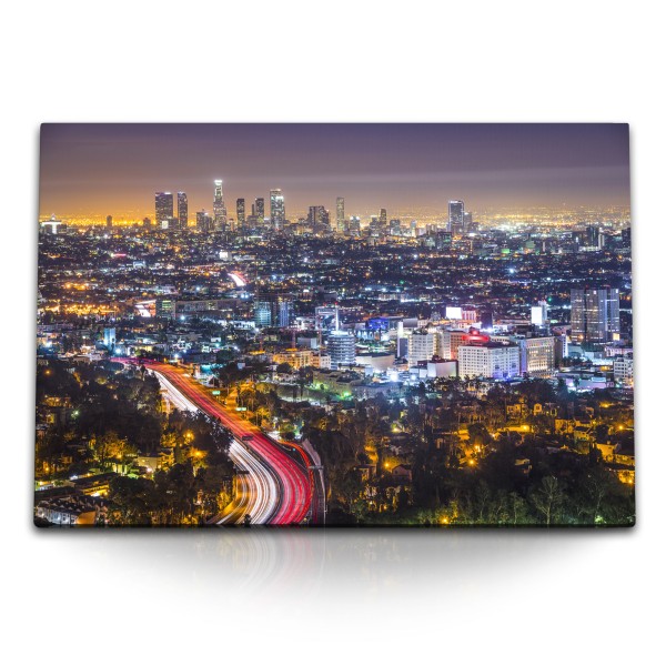 Paul Sinus Art 120x80cm Wandbild auf Leinwand USA Los Angeles bei Nacht Stadt Skyline