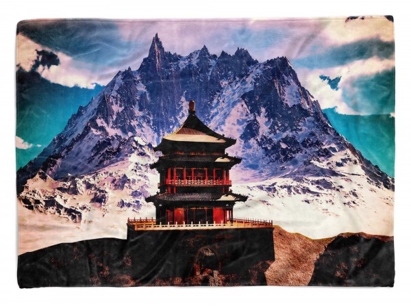 Paul Sinus Art Handtuch Strandhandtuch Saunatuch Kuscheldecke mit Fotomotiv Himalaya Berg Tempel