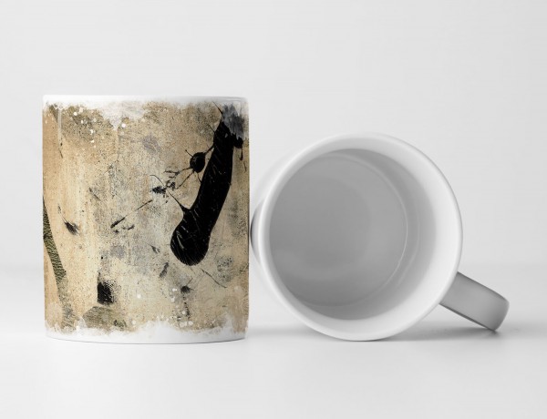 Paul Sinus Art Tasse Geschenk beige-graue Grundierung; schwarze Farbflecken