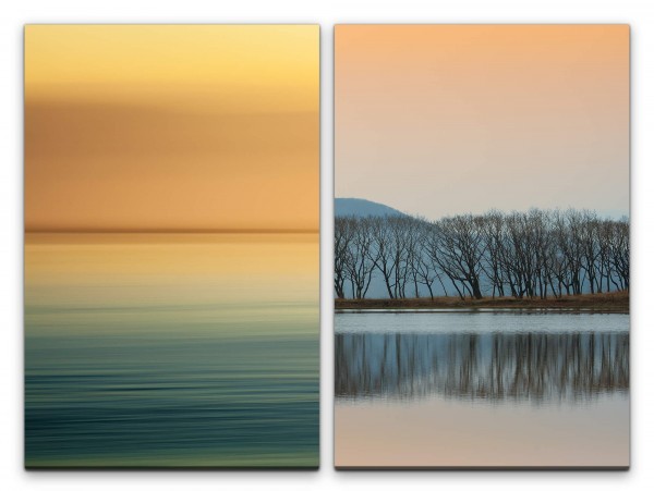 Paul Sinus Art 2 Bilder je 60x90cm Horizont Baumreihe Meer Minimal Natur See Abenddämmerung