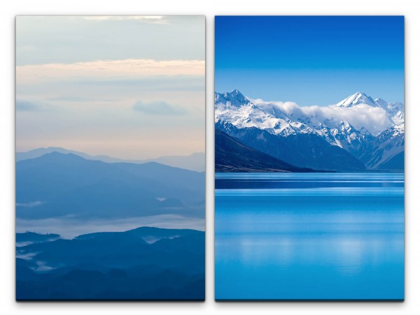 Paul Sinus Art 2 Bilder je 60x90cm Berge Schnee Bergsee Berglandschaft Blau Kühl Wolken