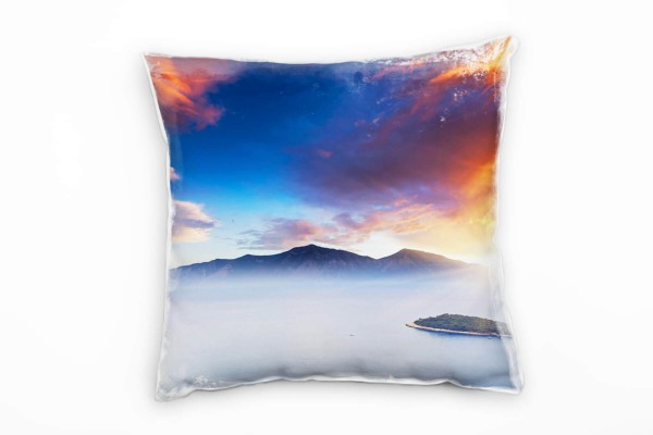 Paul Sinus Art Strand und Meer, Inseln, Berge, Sonnenstrahlen, orange Deko Kissen 40x40cm für Couch Sofa Lounge Zie